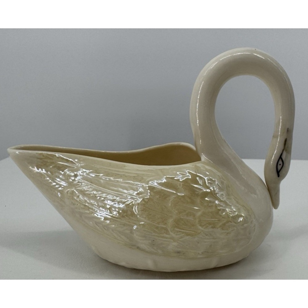 Vintage Belleek Swan Open Sugar Bowl Irish Porcelain Green Mark